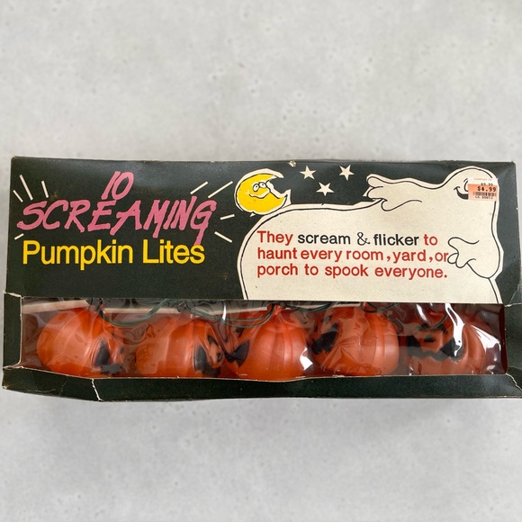 Vintage Other - Vintage String of 10 Screaming Pumpkin Lights Blow Mold Retro Halloween